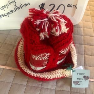 Crochet Soda Can Hat Handmade. Coca Cola cans.
